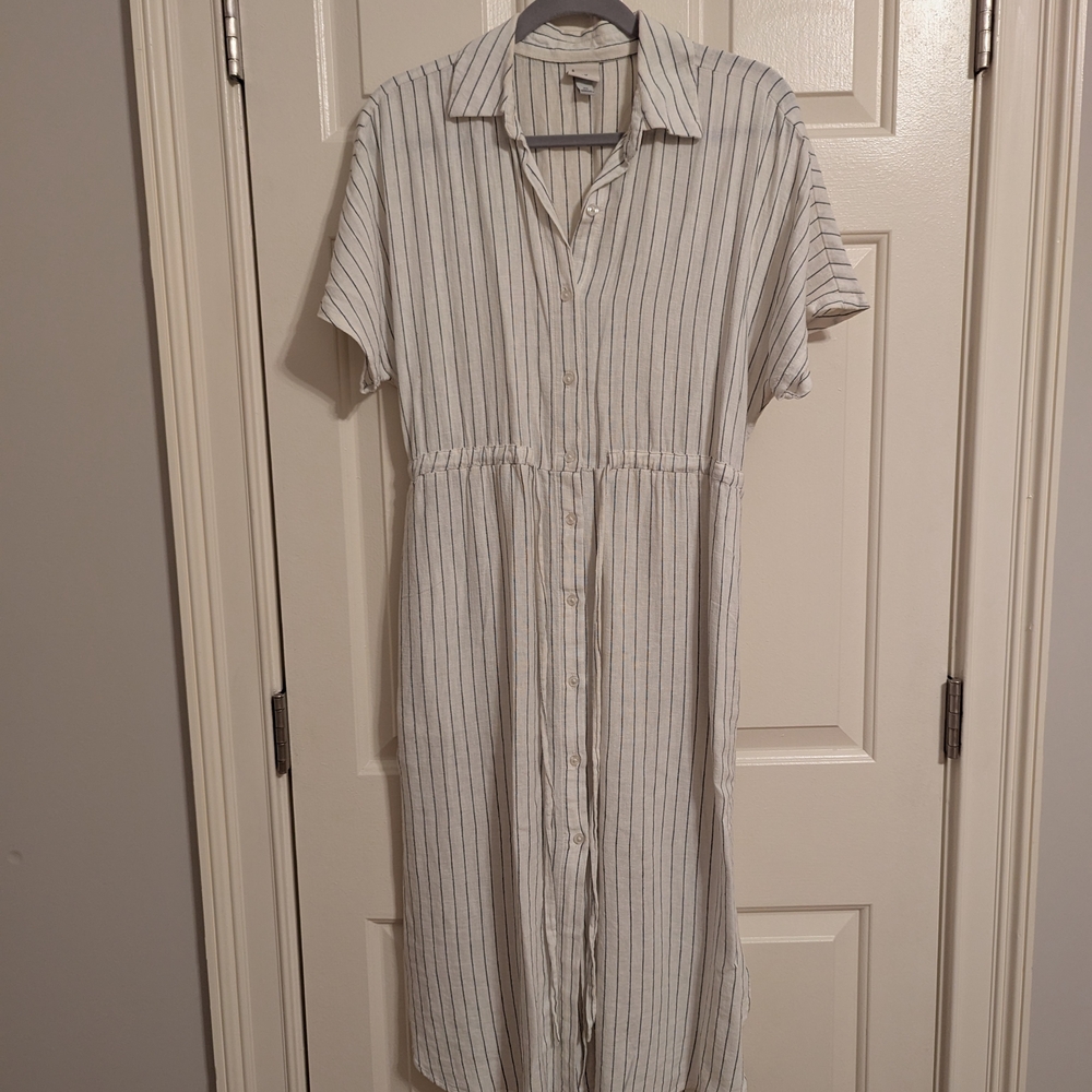 A New Day White and Gray Striped Midi Dress